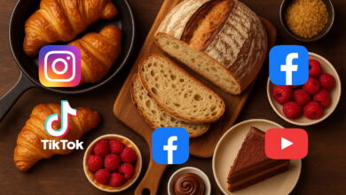 Handwerklich gebackenes Brot, Croissants und feine Konditorwaren als Symbol für die Backtrends 2025 – Social Media Plattformen wie Instagram, Facebook, TikTok und YouTube zeigen, welche Produkte Konsument:innen begeistern und welche Trends Bäcker & Konditoren jetzt aufgreifen sollten. (erstellt mit ChatGPT)