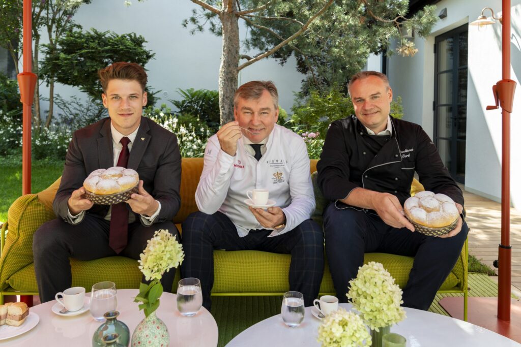 v.l.n.r. Elias Neuhäusl - Leiter der MÖRWALD Weinhandlung, Toni Mörwald - Grand Chef, Roman Bartl - Konditormeister