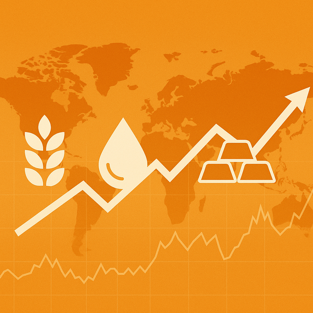 Globale Rohstoffpreise sinken – auch Getreide und Energie werden günstiger. Für Bäckereien könnte das Entlastung bringen, doch Unsicherheiten bleiben. BIld: KI-Illustration / erstellt mit ChatGPT