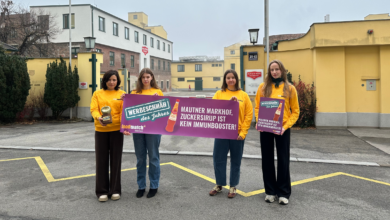 foodwatch Österreich versuchte, den Negativpreis persönlich am Firmensitz in Wien-Simmering zu überreichen. Doch weder Geschäftsführung noch Mitarbeitende wollten die Auszeichnung entgegennehmen. © foodwatch / team 89836